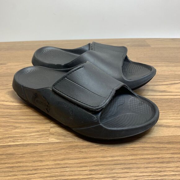 OOFOS OOahh Mens 12 W 14 Sport Flex Sandal Slide Black Strap Adjustable Unisex - Picture 1 of 10